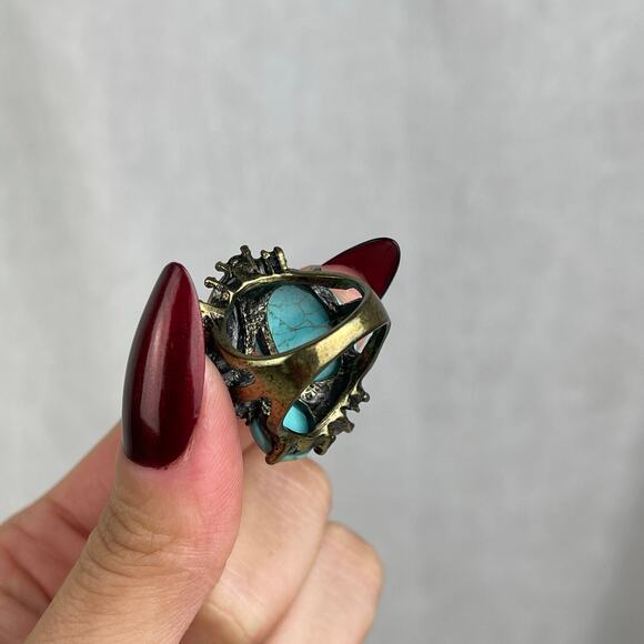 VTG Y2K Urban Outfitters Turquoise Howlite Rhinestone Statement Ring Gold 6-6.5 - Picture 16 of 16